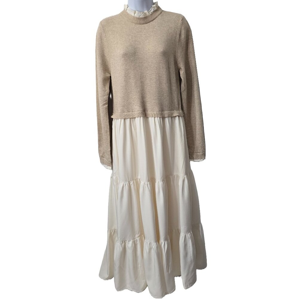 NEW Baltic Born Sophie Sweater Dress L Knit Flowy Lined Natural Ivory Boho Beach - Picture 2 of 11